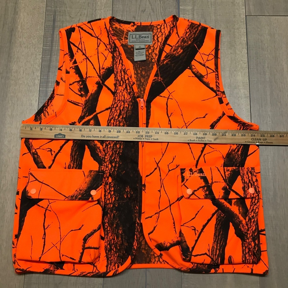 Vintage L.L. Bean Vest Mens M Blaze Orange Camo Realtree Hardwoods Blaze Hunting - Picture 9 of 11